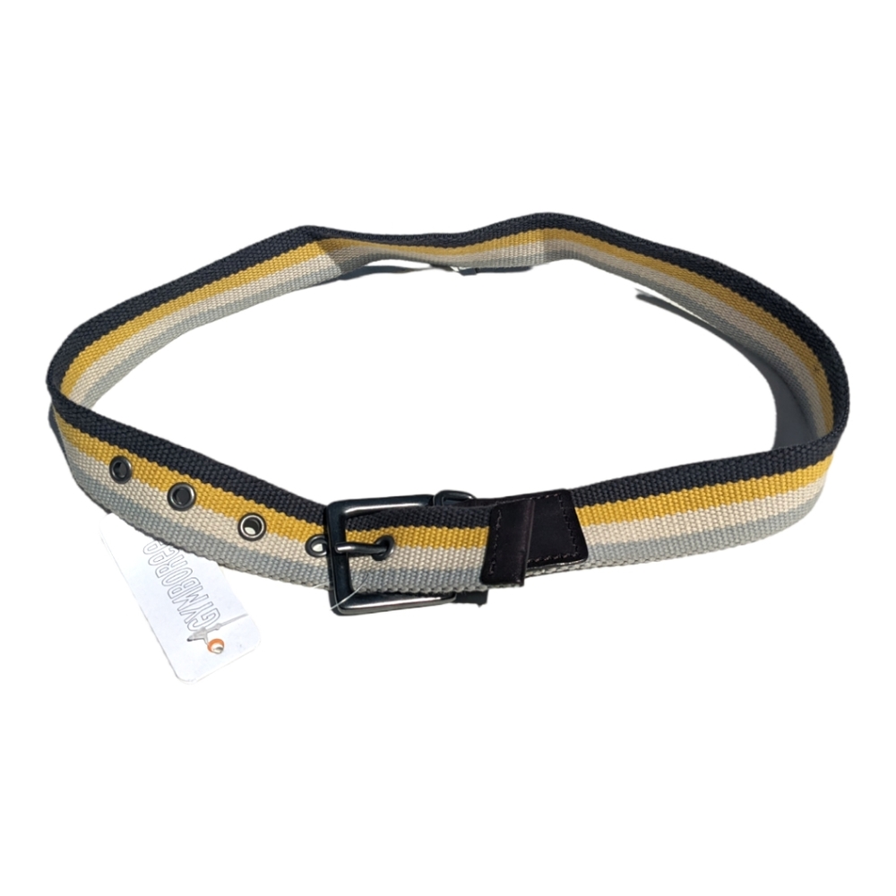 Gymboree Boys M 7-8 Woven Blue/Yellow/Grey Stripe Belt W/ Leather and Eyelets